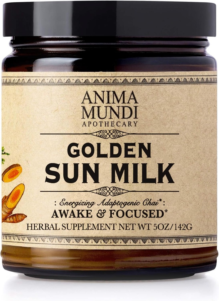 Anima Mundi Apothecary Golden Sun Milk - Relaxing Plant-Based Powder with Organic Spices Turmeric, Ashwagandha, Reishi & Vanilla - Unsweetened Drink Powder - Promote Sense of Calm (5oz / 142g)