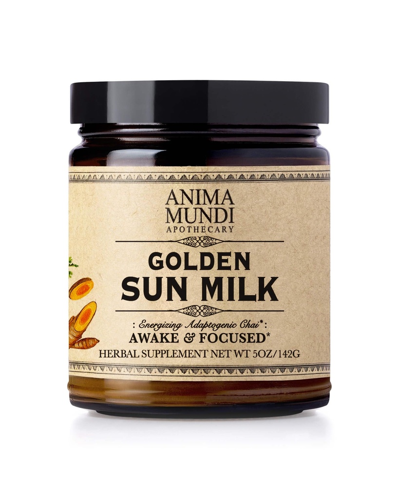 Anima Mundi Apothicary Golden Sun Lait - Relaxant la poudre à base de plantes avec des épices organiques curcuma, Ashwagandha, Reishi & Vanilla - Poudre de boisson non sucrée - Promouvoir le sentiment de calme (5oz / 142g)