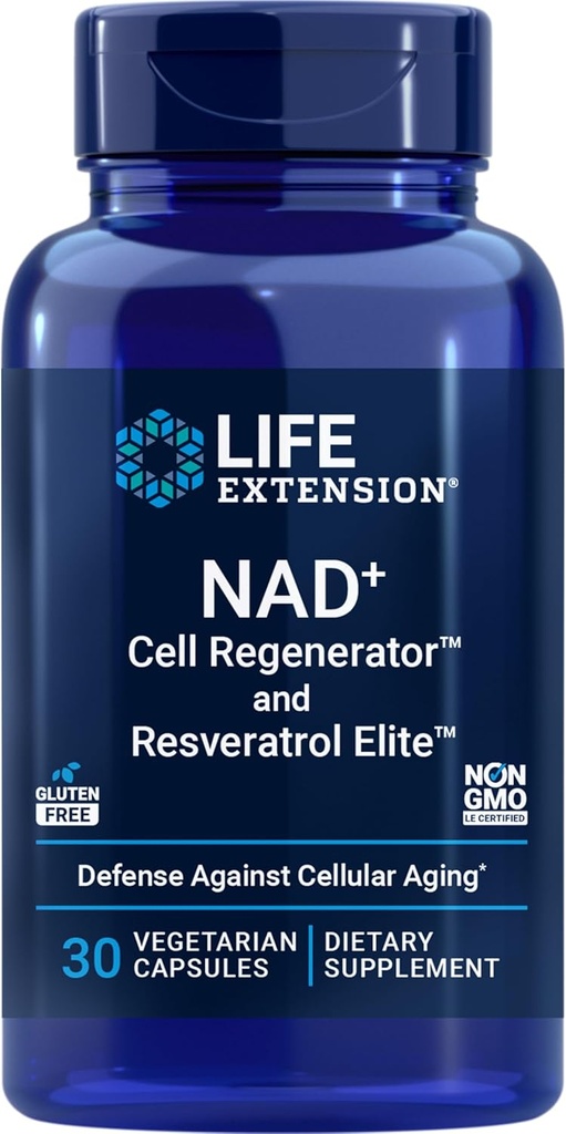 Life Extension NAD+ Cell RegeneratorTM et Resveratrol EliteTM*, nicotinamide riboside, trans-resveratrol, quercétine, fisétine, santé cardiaque, vieillissement en santé, végétarien, non-OGM, sans gluten, 30 capsules