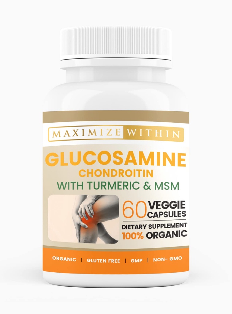 Glucosamine Chondritine avec Turmeric & MSM – Support Mobilité & Flexibilité – 60 Capsules Veggie