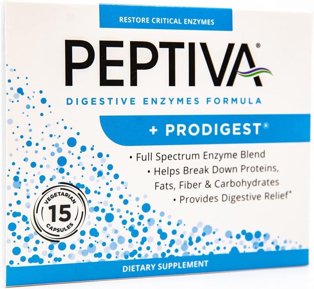 Supplément enzymatique digestif Peptiva + ProDigest - Aide à la congélation, au gaz, à la constipation - 15 Compte