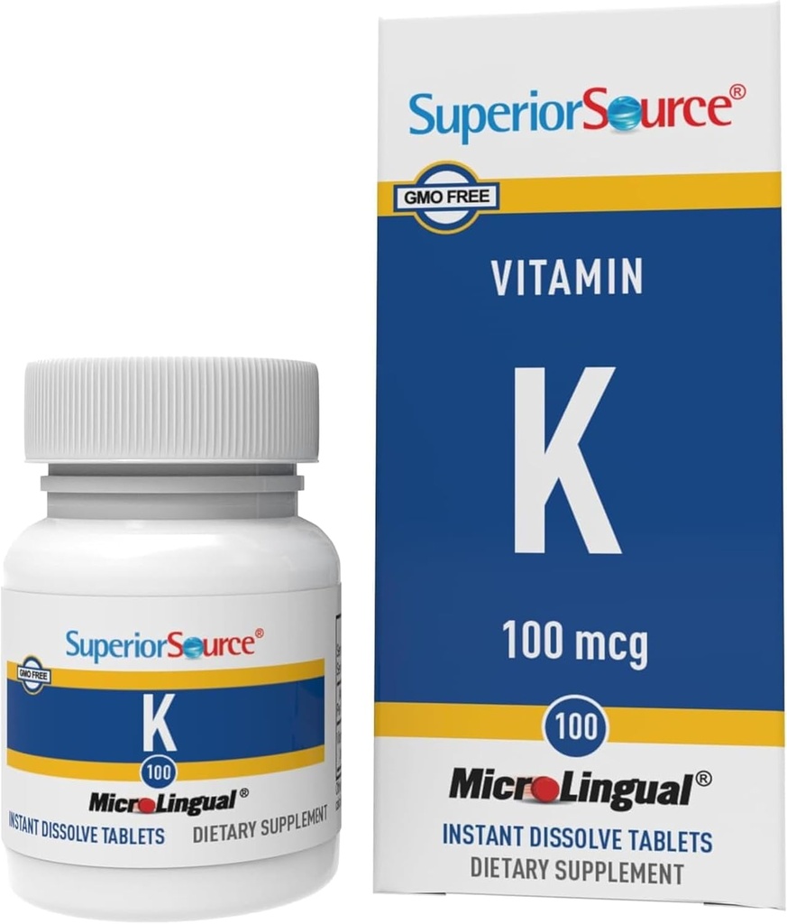 Superior Source Vitamin K 100 mcg - Bone Strength & Health Support Supplement - Vitamin K Supplement Aids Blood Health & Calcium Absorption - 30 Sublingual Dissolving Tablets