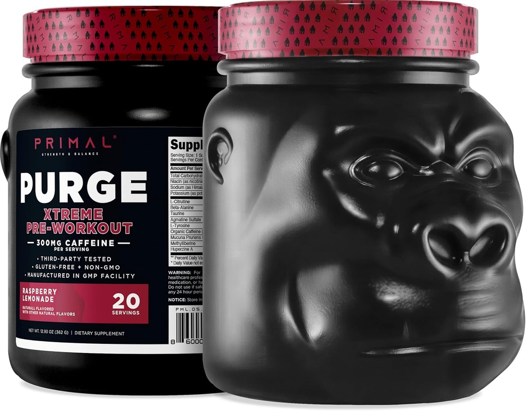 Primal Purge Xtreme Pré-entraînement (arôme de citronade de framboise) (20 portions) - Sans gluten + non-OGM