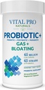 Vital Pro Naturals - Probiotiques de gaz et de ballonnement + Prébiotiques, Postbiotiques, Parabiotiques, Supplément de santé 4-en-1 pour les adultes, haute puissance, 65 souches, une fois par jour le soutien digestif et immunitaire, 30 ct