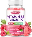Vitamine B2 Gummies Riboflavine 400mg Supplément au magnésium pour les enfants et les adultes, B2 Gummies pour le soulagement de la migraine et le système nerveux support, végétalien, sans sucre, framboise parfum, 60 comte