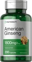Horbäach Capsules de ginseng américain , 1800 mg 200 Count , Supplément sans gluten , Complexe d'extrait de racine de ginseng
