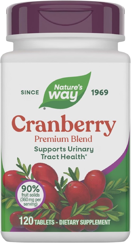 Nature's Way Cranberry Premium Blend, soutient la santé du tract urinaire*, avec la vitamine C, pour les hommes et les femmes, sans gluten, 120 comprimés (paquetage mai vary)