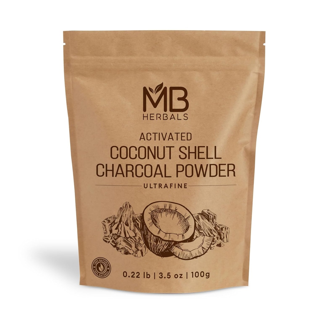 MB Herbals activés poudre de charbon de coco Shell 3.5 oz (100 Gram) Pour une utilisation externe seulement.