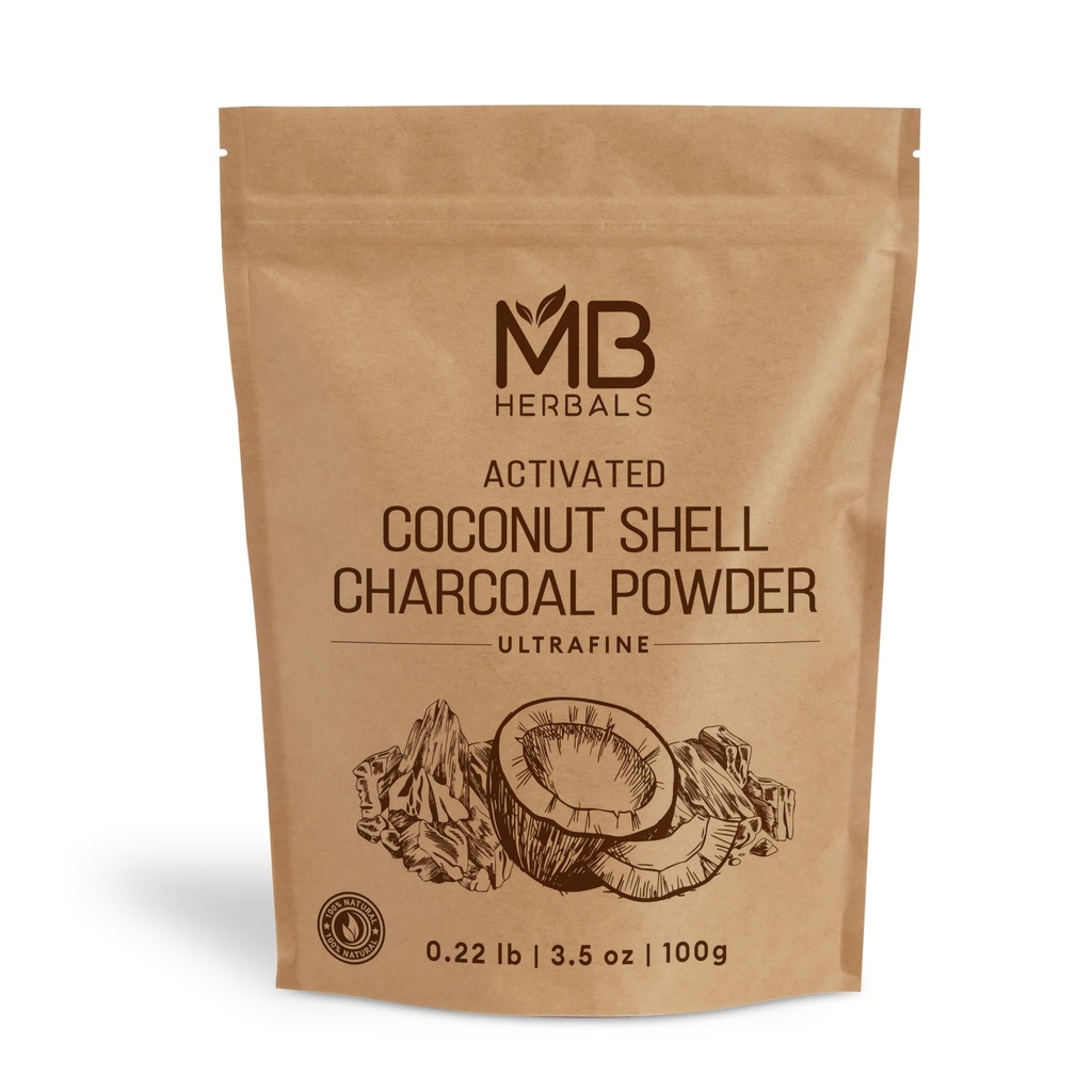 MB Herbals activés poudre de charbon de coco Shell 3.5 oz (100 Gram) Pour une utilisation externe seulement.
