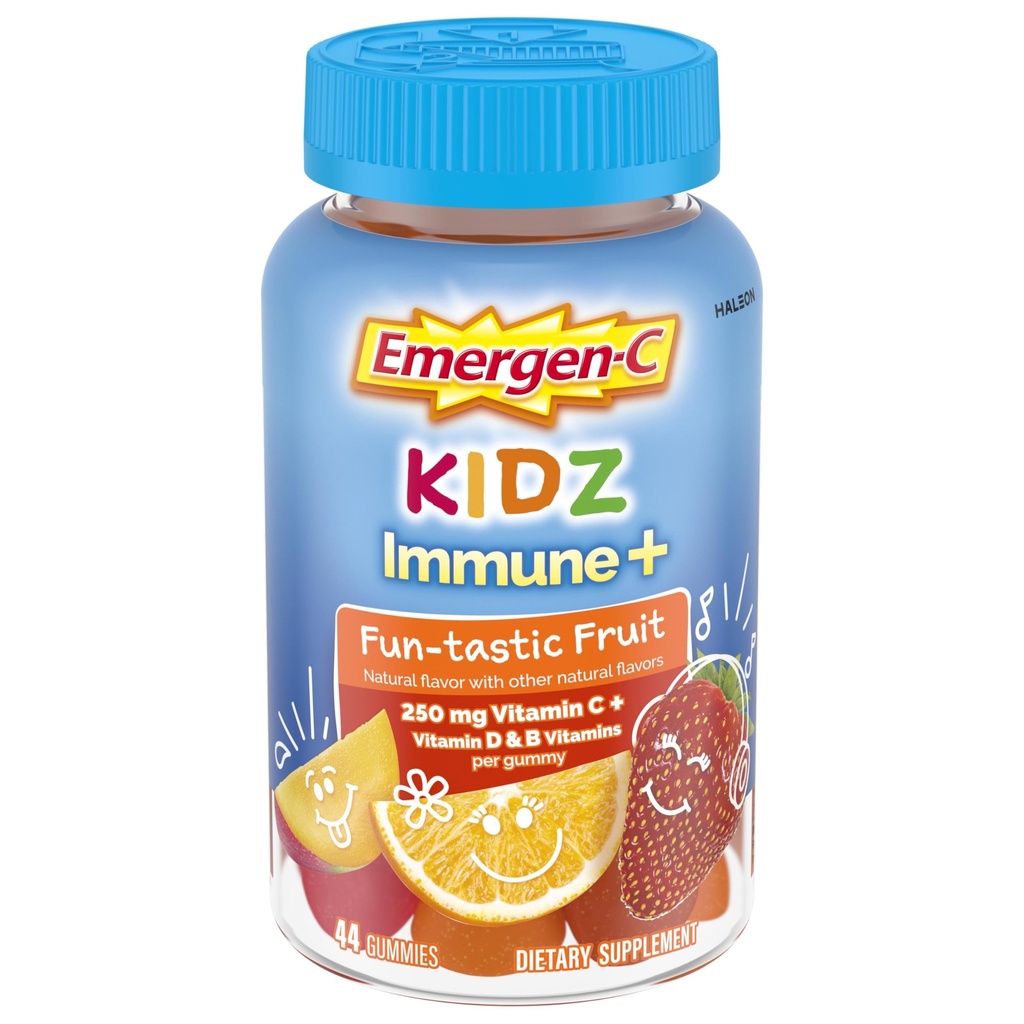 Emergen-C Kidz Vitamine C Immune Soutien Gummies Fun-Tastic Fruit 44CT comprend le zinc, le manganèse, les vitamines B et la vitamine D pour les essentiels de retour à l'école