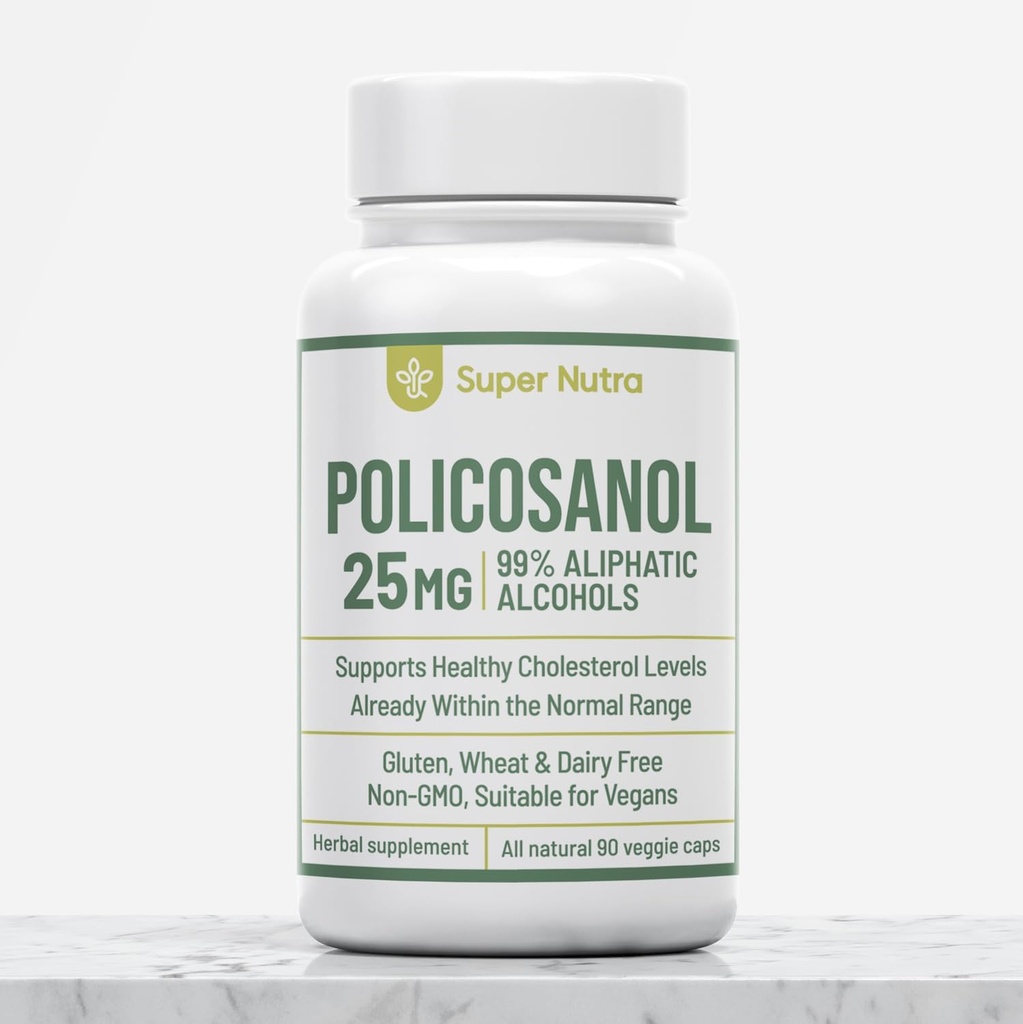 Policosanol 25mg Fabriqué à partir de canne à sucre cubaine pour la santé et l'immunité. 90 Veg Capsule 1 par portion de trois mois.