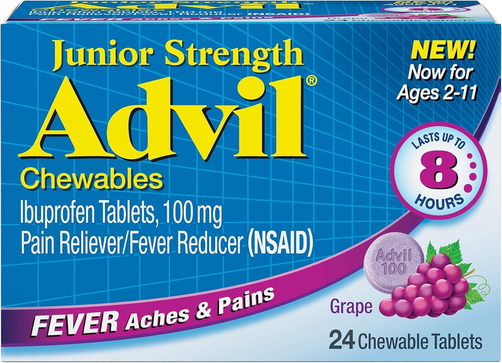 Comprimés d'Ibuprofène à mâcher, 100 mg de raisin, 24 comprimés chacun (paquet de 6)
