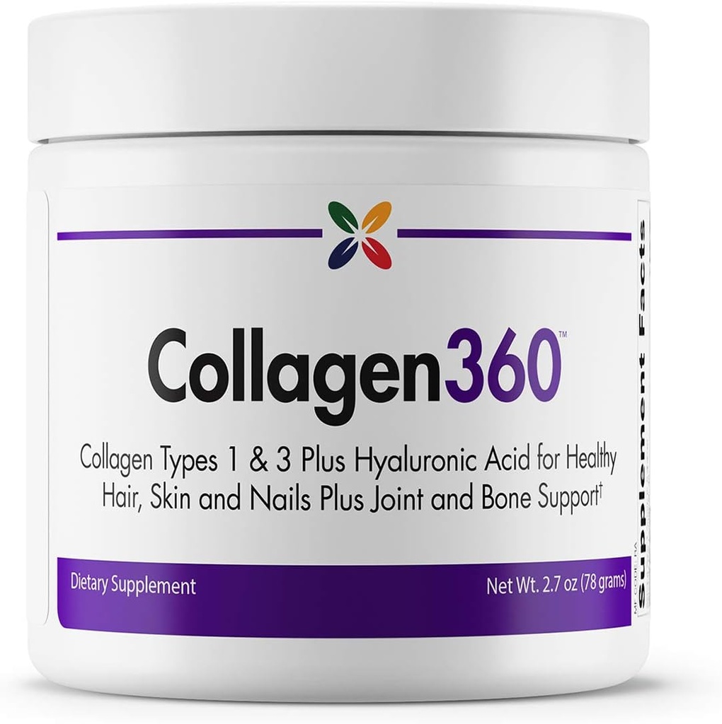 Arrêter de vieillir maintenant - Collagen360 avec l'acide hyaluronique - Collagen Peptides Poudre pour soutenir les cheveux, les ongles et la peau sains - aide à réduire l'apparence des lignes fines et des rides - Poudre 2.7 Onces