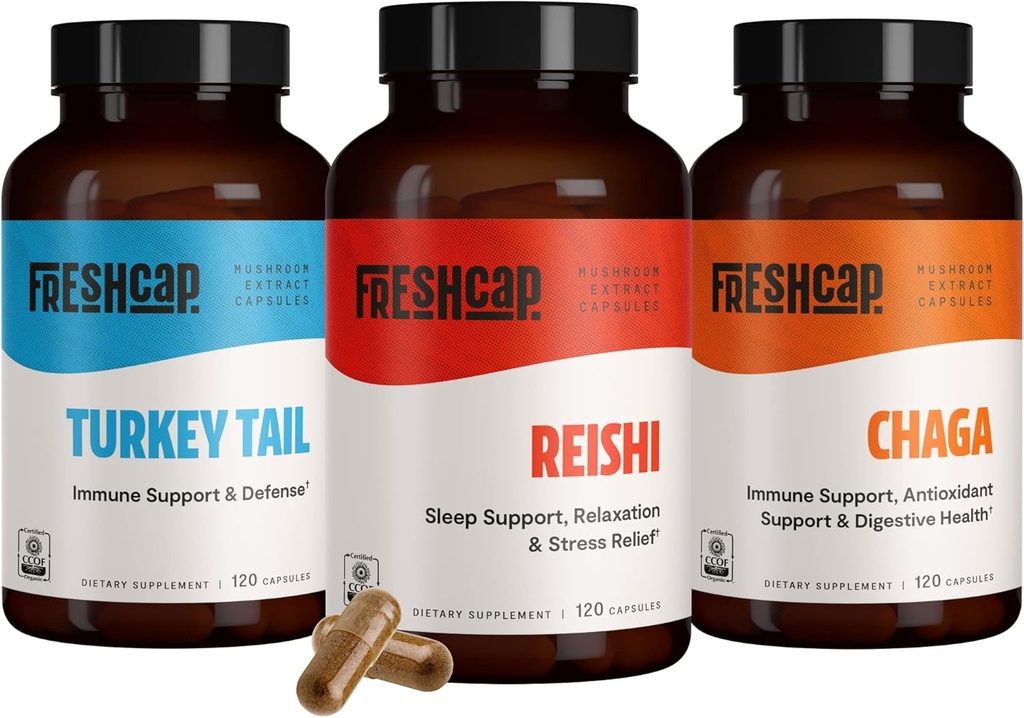 FreshCap Immune Defenders Bundle (Reishi, Turkey Tail, Chaga) Capsules