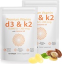 D3 K2 Vitamine 10000 UI - 240 Huile de coco vierge Softgels, 2 en 1 Vitamine D & K Supplément complexe Softgel - Immune Support et Absorption de calcium, os et santé cardiaque (240 Nombre (paquet de 2))