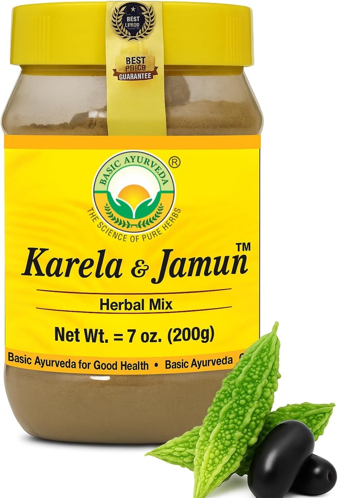 BASIC AYURVEDA Karela & Jamun Herbal Mix Powder | Traditional Bitter Gourd & Indian BlackBerry Blend | Natural Plant-Based Supplement for Daily Routine & Lifestyle Support | 7.05 Oz (200g)