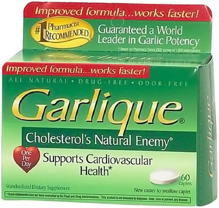 Garlique Santé cardiovasculaire Supplément alimentaire Caplets, 60 Compte