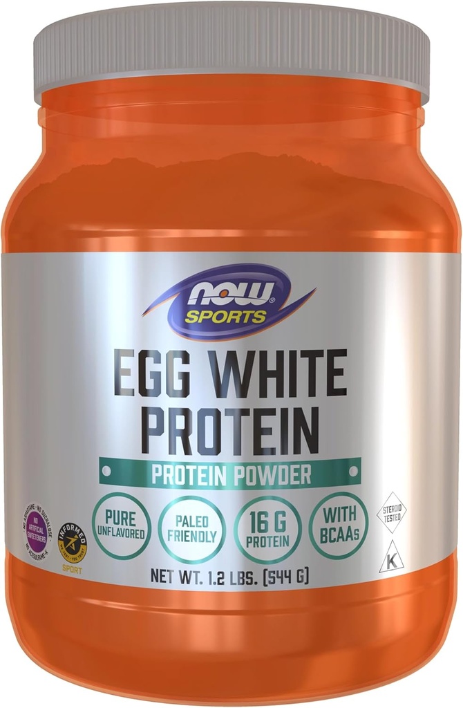 Nutrition sportive, protéines blanches d'oeuf, 16 g avec BCAAs, poudre non aromatisée, 1,2-Pound
