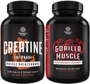 Bundle of Tri Phase Creatine Pills 5g and Extra Strength Test Booster for Men - Muscle Mass Gainer and Muscle Recovery Creatine HCL Pyruvate - Natural Energy Supplement with Horny Goat Weed