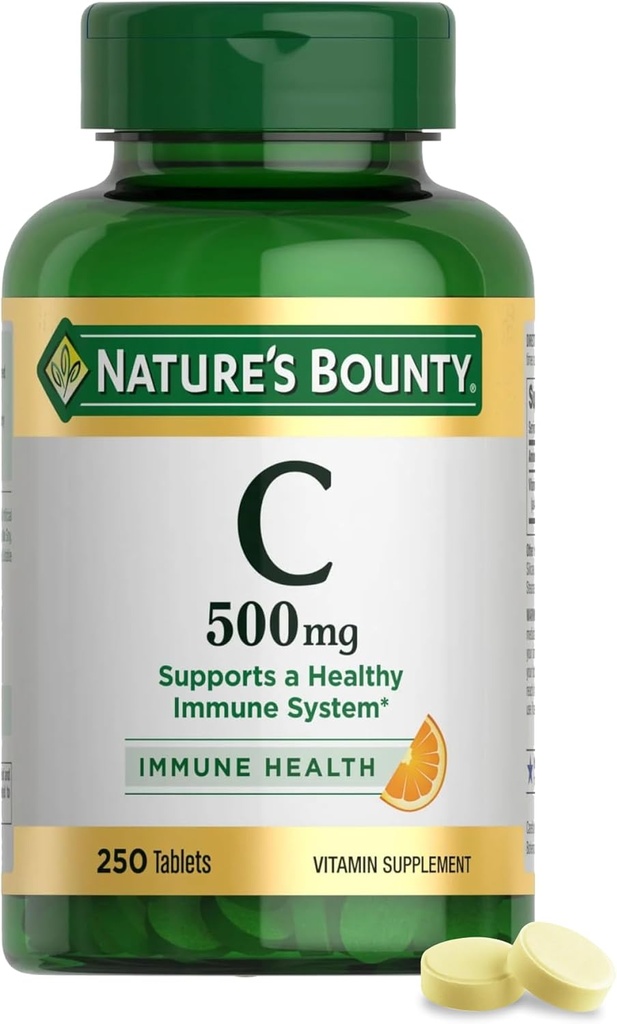 Nature's Bounty Vitamine C 500mg, soutient un système immunitaire sain, supplément de vitamine quotidienne, 250 comprimés végétariens