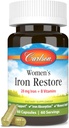 Carlson - Restaurer le fer pour femmes, 28 mg Fer + B Vitamines, Soutien menstruel, Absorption du fer et santé des femmes, 60 capsules
