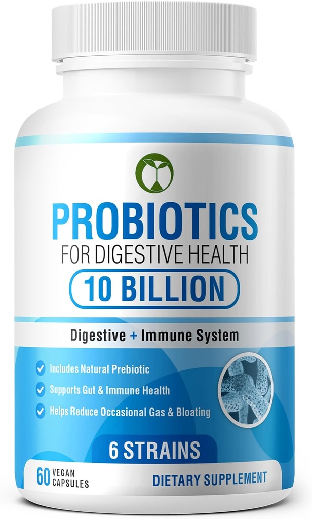 Probiotiques pour la santé digestive 60 Capsules de 10 Million CFU Formulé scientifiquement Multi Strain Probiotic Blend.