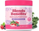 360 Nutrition Blends with Benefits Reds & Superfoods for Natural Antioxidants and Polyphenols, with Fruits & Veggies, Probiotics Digestion, Daily Energy - Berries & Cream - 30 Servings