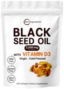 Micro-ingrédients Huile de graines noires 2000 mg avec vitamine D3 1000 UI, 240 softgels - Nigella Sativa Pills d'Egypte, huile vierge, sans odeur, non-OGM et sans gluten