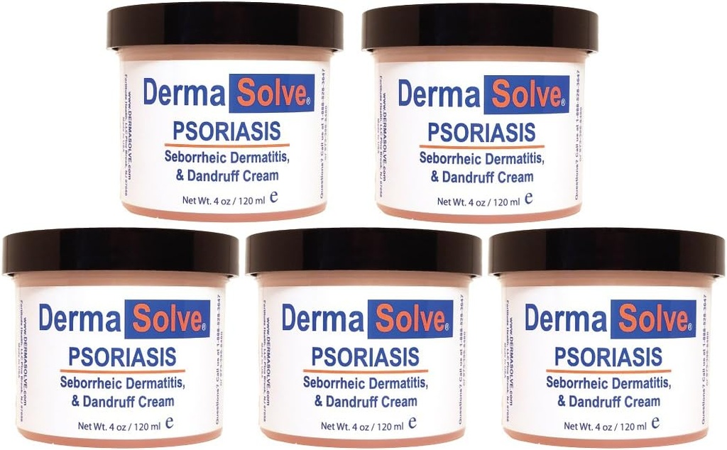 Dermasolve Psoriasis, dermatite séborrhéique et crème de pellicules préparée pour traiter la peau démangeaisons et prévenir de futurs éclats pour fournir un soulagement hydratant apaisant. (4,0 oz.) 5-Pack