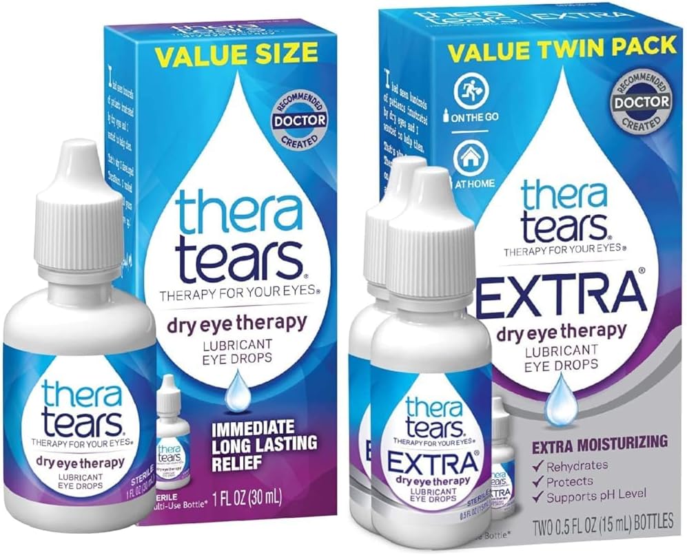 ThéraTraitement des yeux secs gouttes pour les yeux secs, 1,0 Fl Oz et extra traitement des yeux secs gouttes lubrifiantes pour les yeux secs, 0,5 fl oz bouteille, 2 Compte(paquet de 1)