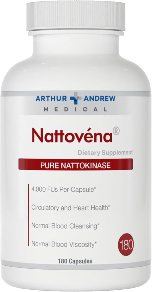 Arthur Andrew Medical, Nattovena, Supplément à la Nattokinase pure, Double force 4 000 UF par gélule, 180