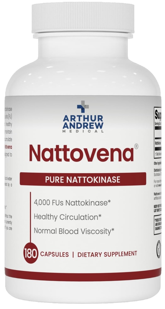 Arthur Andrew Medical, Nattovena, Supplément à la Nattokinase pure, Double force 4 000 UF par gélule, 180