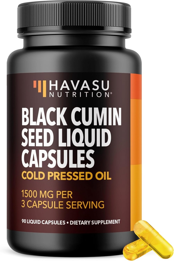 Capsules d'huile de graines noires pressées à froid - Supplément Cumin noir de 1500mg pour la fonction immunitaire, le soutien digestif et la santé globale - Cheveux et la peau Superfood - Nigella Sativa - 1 mois d'approvisionnement, non aromatisé