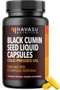 Capsules d'huile de graines noires pressées à froid - Supplément Cumin noir de 1500mg pour la fonction immunitaire, le soutien digestif et la santé globale - Cheveux et la peau Superfood - Nigella Sativa - 1 mois d'approvisionnement, non aromatisé