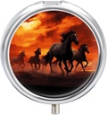 Chevaux Rouge Glowing Clouds Pill Box Rond Pill Box 3 Compartiment Pocket décoratif ou Purse Portable Travel Medicine Tablet Organisateur Pill Case for Purse Pocket Travel Gift
