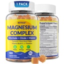 Magnésium complexe Gummies 400mg, Magnéisum Glycinat Citrate Malate + Turmeric, GABA, B6 B12, Kava Kava, L-Theanine pour le sommeil, Calme, Relaxation, Énergie, Magnésium Gummies pour les femmes hommes, Vegan, 60 Cts