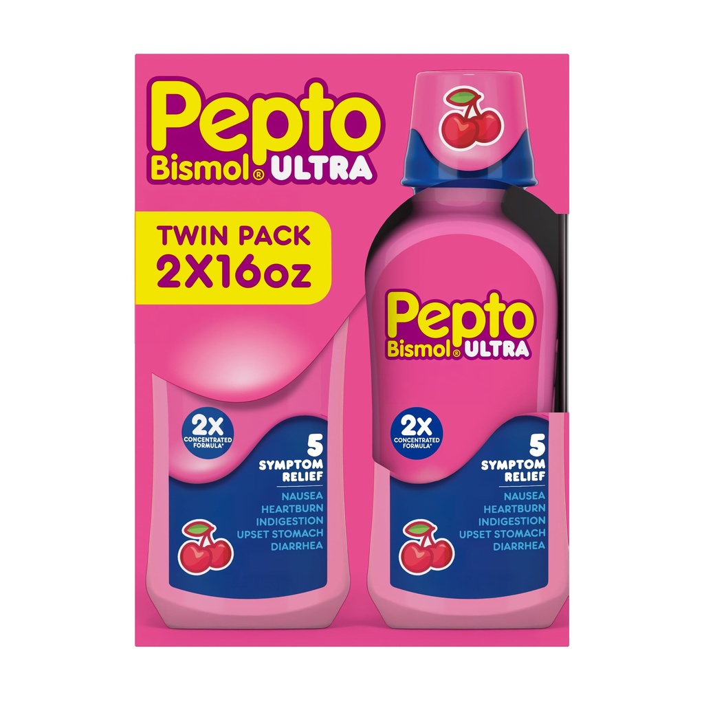 Pepto Bismol Liquid Ultra pour les nausées, les brûlures d'estomac, l'indigestion, l'estomac relevé et la diarrhée - 5 Symptom Fast Relief, Cherry Flavor 12 oz (paquet de 3)