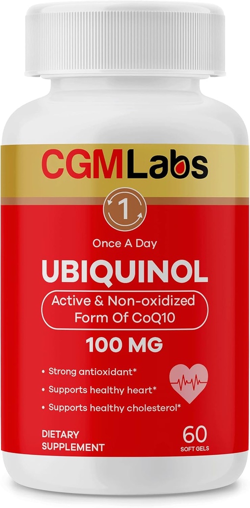 Ubiquinol 100MG Actif et non oxydé(réduit) Forme de CoQ10 - Supplément alimentaire fort antioxydant, soutient la santé, cholestérol sain - 60 Softgels par CGM Labs
