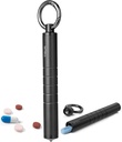 TISUR Petit organisateur de pilule métallique, porte-clés Titanium Pill Holder Travel Pill Box Case Multitool EDC tous les jours pour les hommes ( Titanium noir)