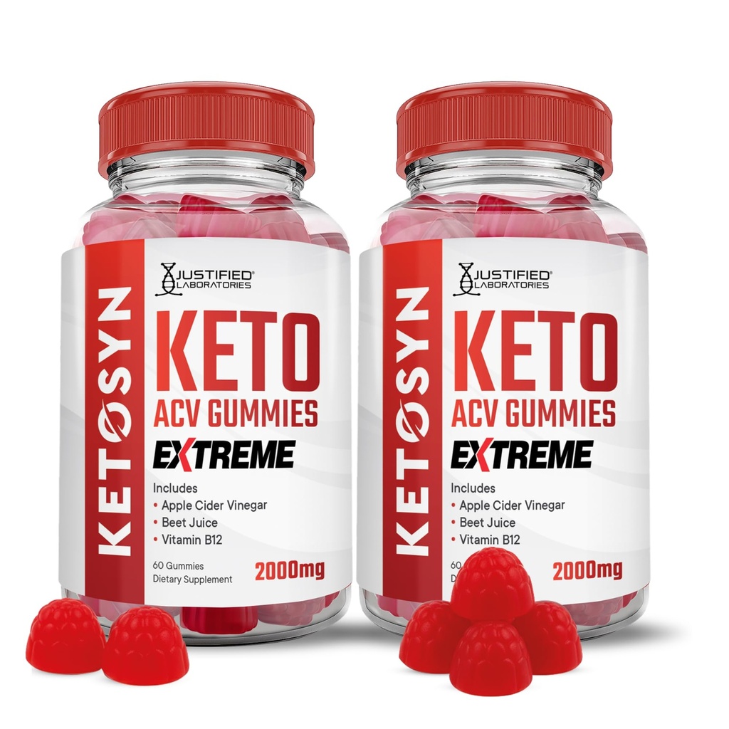 Laboratoires justifiés (2 Pack Ketosyn Keto ACV Gummies Extreme 2000MG Ketosyn Keto Gummies vinaigre de cidre de pomme préparé avec du jus de betterave de grenade en poudre B12 Vegan Non OGM 120 Gummys