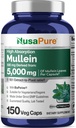 NusaPure Mullein Leaf Capsules 10:1 Extract, 500 mg Equivalent to 5,000 mg per Veggie Caps - 150 Count - Verbascum Thapsus (Non-GMO, Vegan) Dietary Supplement