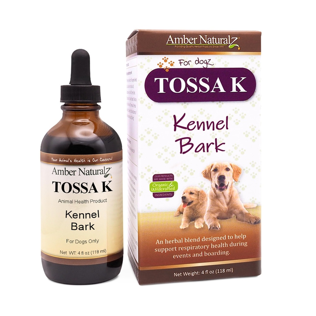 Amber NaturalZ Tossa K Kennel Bark Herbal Supplements for Dogs and Puppies | Canine Herbal Blend for Respiratory Health | 4 Fluid Ounce Glass Bottle | Globally Sourced Ingredients | Made in The USA