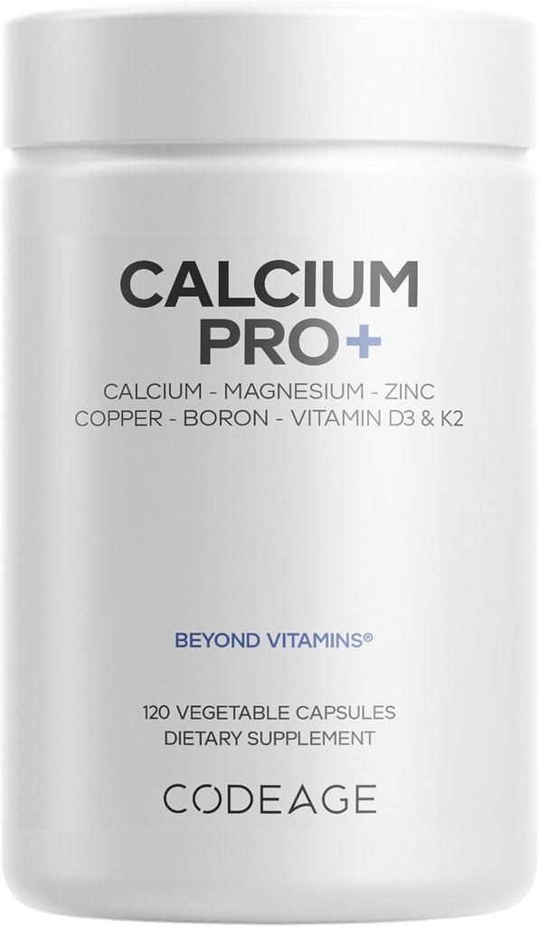 Codeage Supplément de calcium 250mg, vitamine D3, magnésium, zinc, cuivre, bore, vitamine K2-2-mois - Pills de calcium élémentaire et vitamines de calcium élevée, non-OGM - 120 capsules