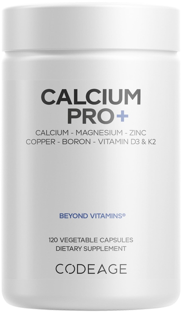 Codeage Supplément de calcium 250mg, vitamine D3, magnésium, zinc, cuivre, bore, vitamine K2-2-mois - Pills de calcium élémentaire et vitamines de calcium élevée, non-OGM - 120 capsules