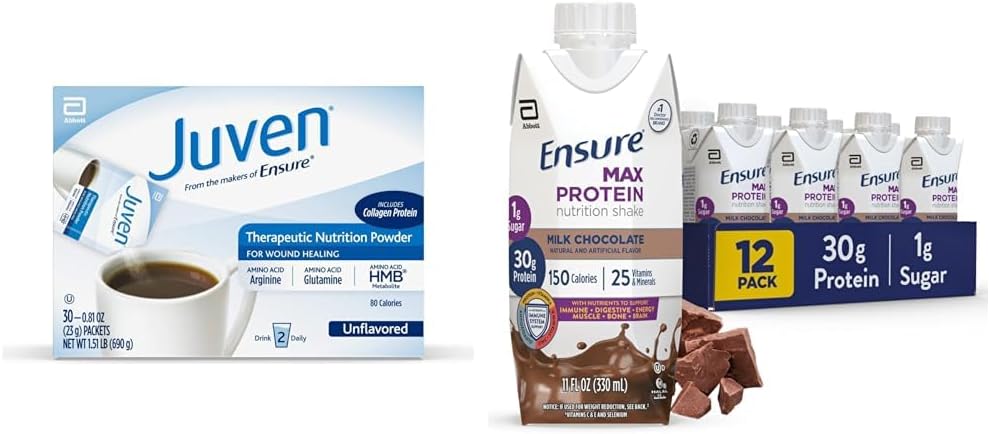 Juven Therapeutic Nutrition Poudre pour la guérison des plaies, 30 Compter et assurer Max Protein Nutrition Shakes, 30g Protein, 12 Pack