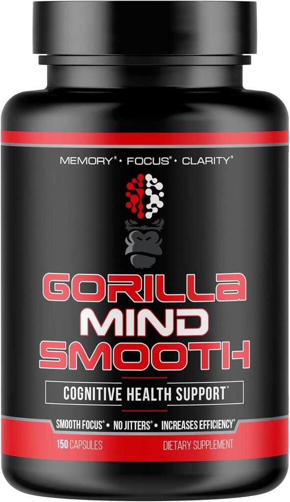 Formule nootrope lisse de l'esprit de Gorilla - Meilleur supplément/mémoire de productivité non stimulant · Focus · Clarté mentale · Pas de jitters / 90 capsules