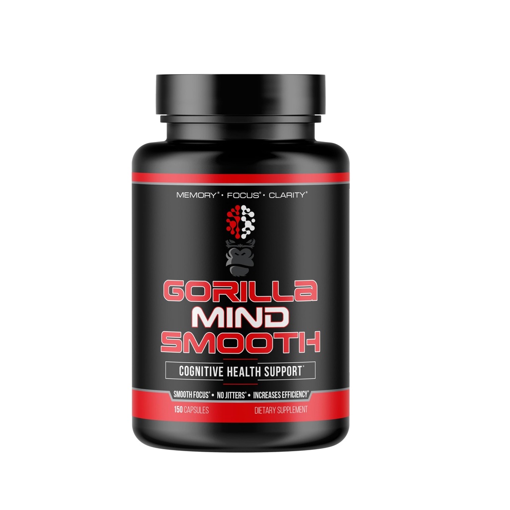 Formule nootrope lisse de l'esprit de Gorilla - Meilleur supplément/mémoire de productivité non stimulant · Focus · Clarté mentale · Pas de jitters / 90 capsules