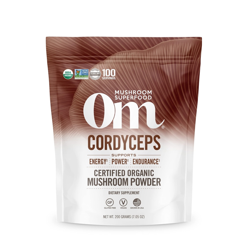 Poudre de Cordyceps de champignons de l'OM 7,05 oz (100 portions) – Organique, végétalien, non-OGM, sans gluten – Soutien en énergie, endurance et endurance – Superfood adaptogène pour le sport, la performance, les smoothies et le thé