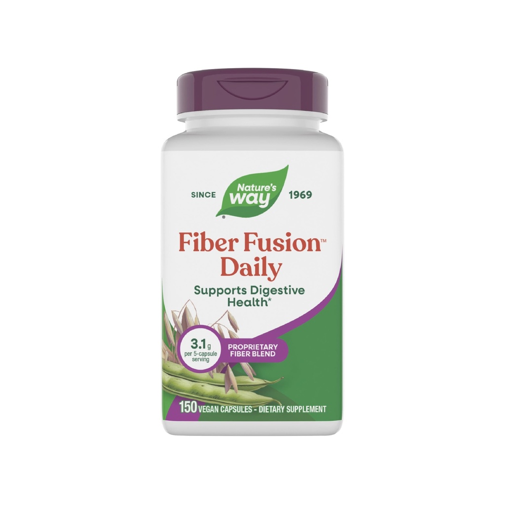 Nature's Way Fiber Fusion Daily, Psyllium Husk Capsules with Oat Bran, Guar Gum, Pectin, Digestive Health Support*, Vegan, 150 Capsules (Paquetage May Vary)