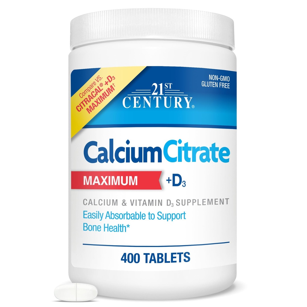 Vitamines du 21e siècle Citrate de calcium Plus D3 Comprimés maximaux, 400 Nombre